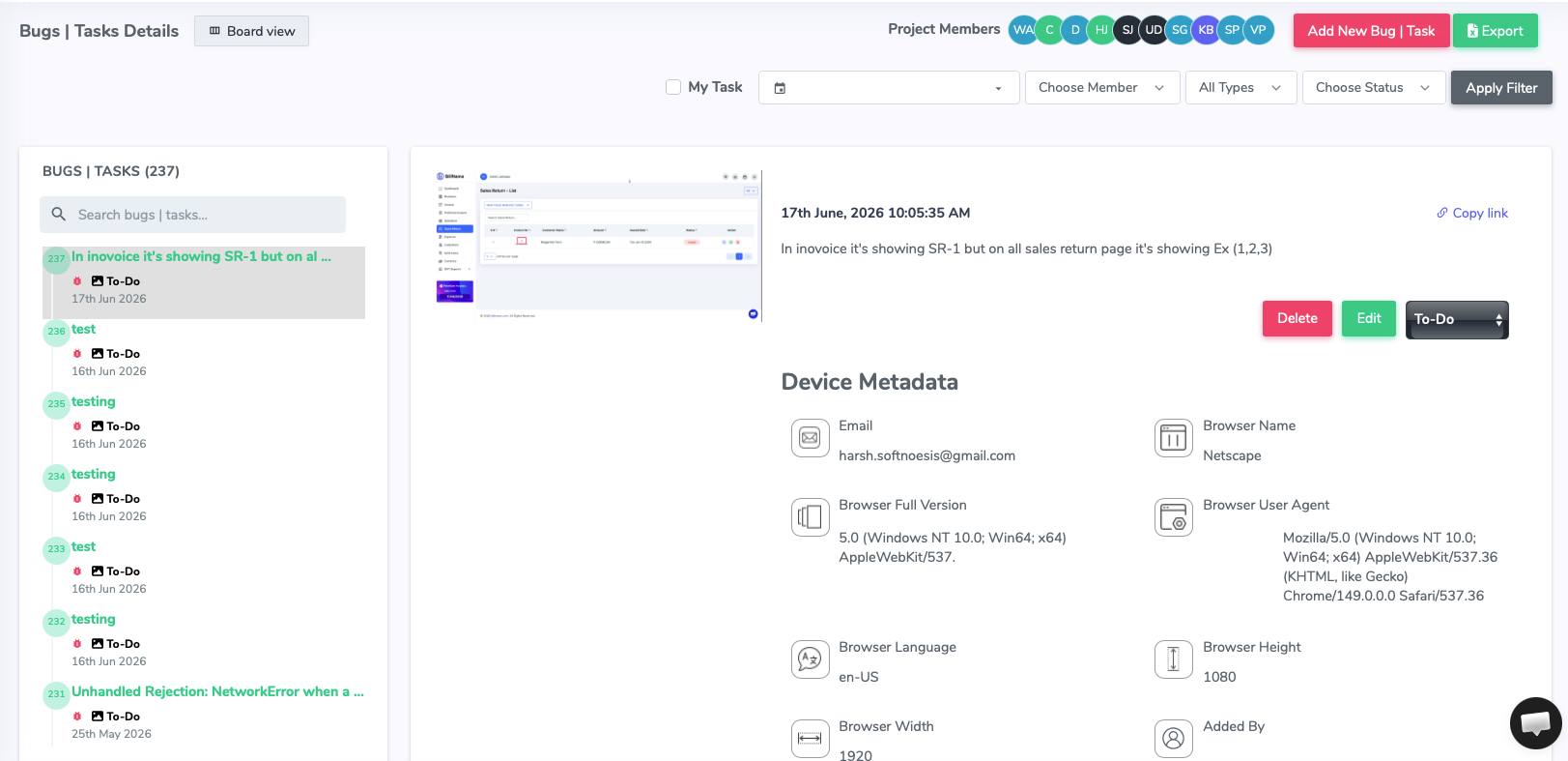 Console logs and React state details in dashboard