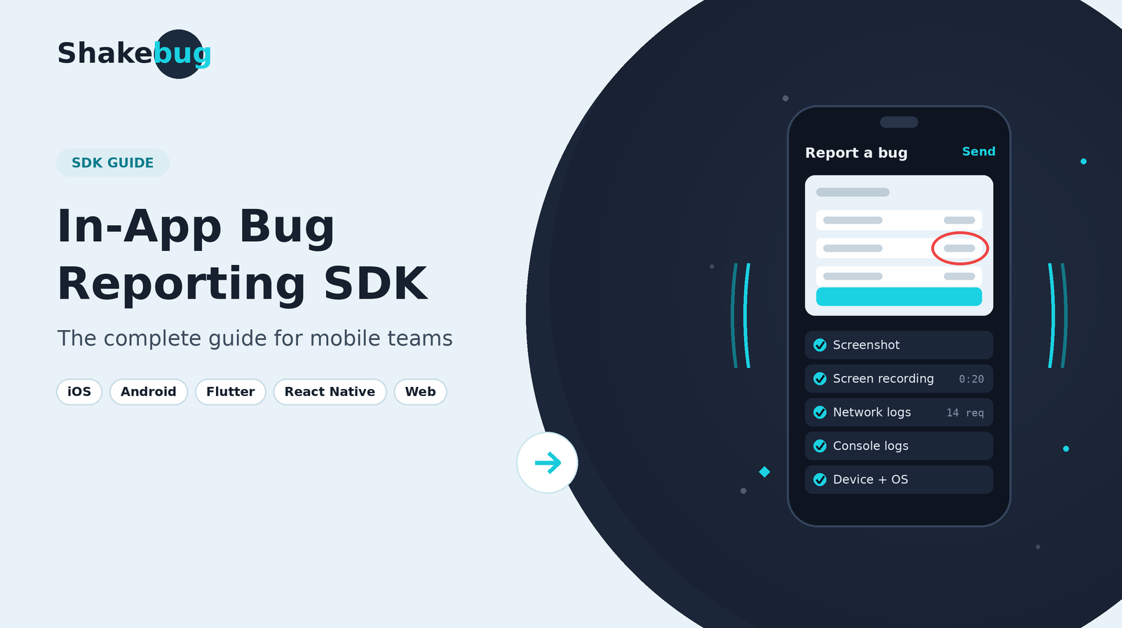 In-app bug reporting SDK capturing screenshot, recording, network and console logs on iOS, Android, Flutter and React Native